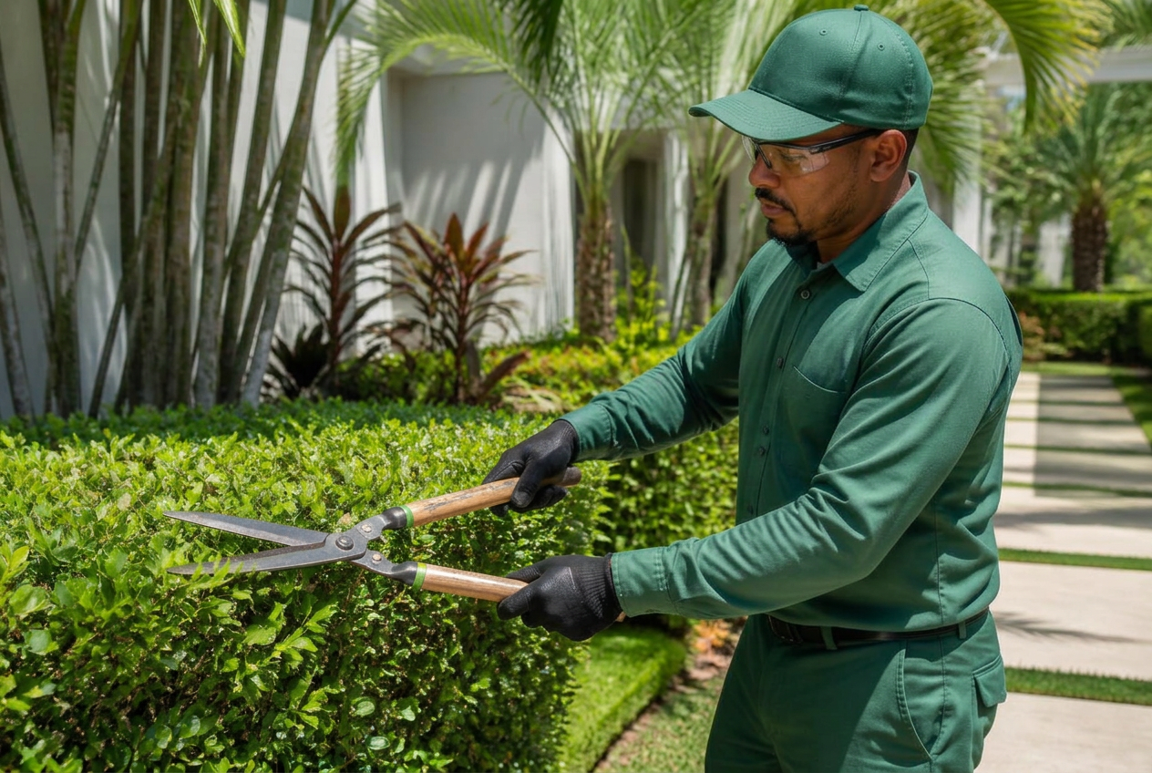Jardineiro fazendo manutenção de jardim