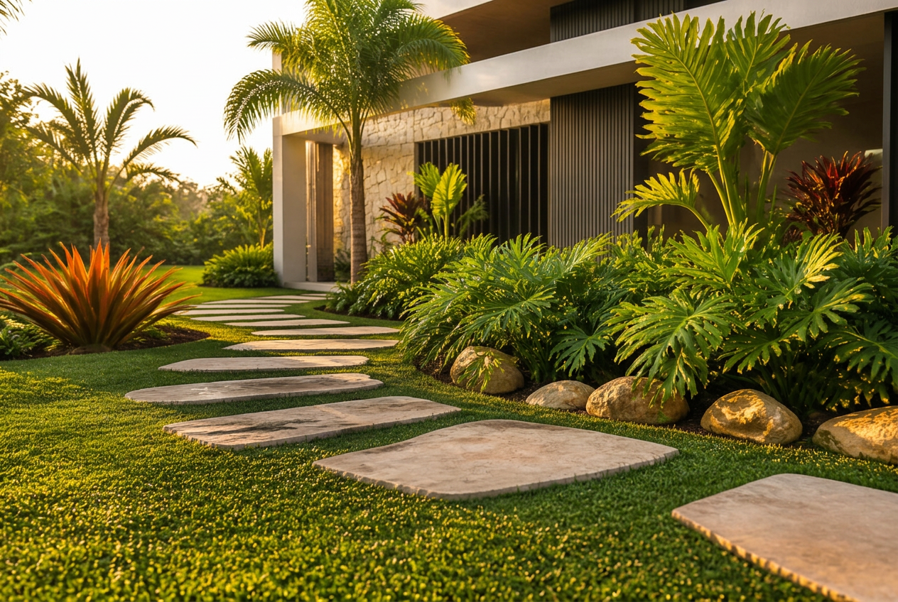 Grama-amendoim florida cobrindo canteiro do jardim em Mairiporã