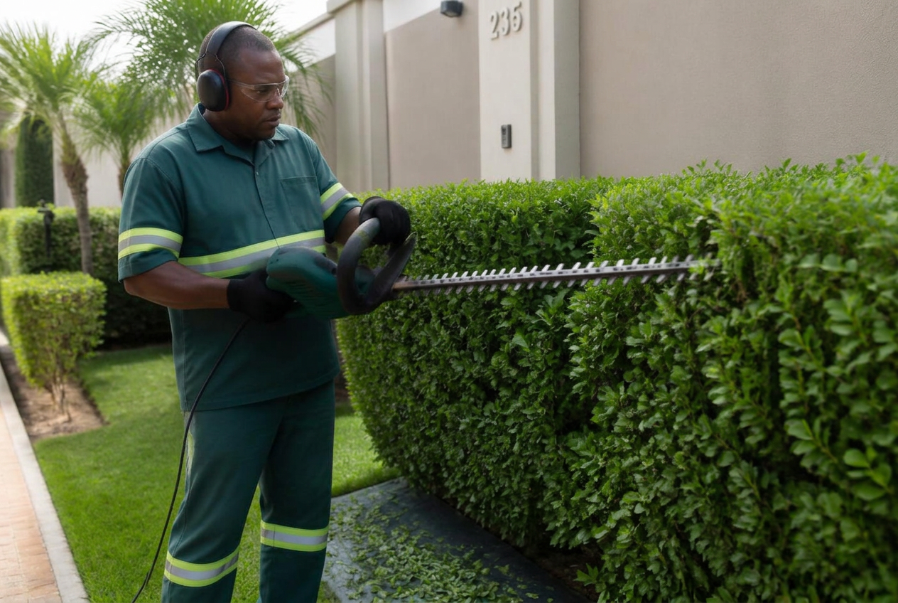 Poda de unha-de-gato em muro coberto por trepadeira no Butantã